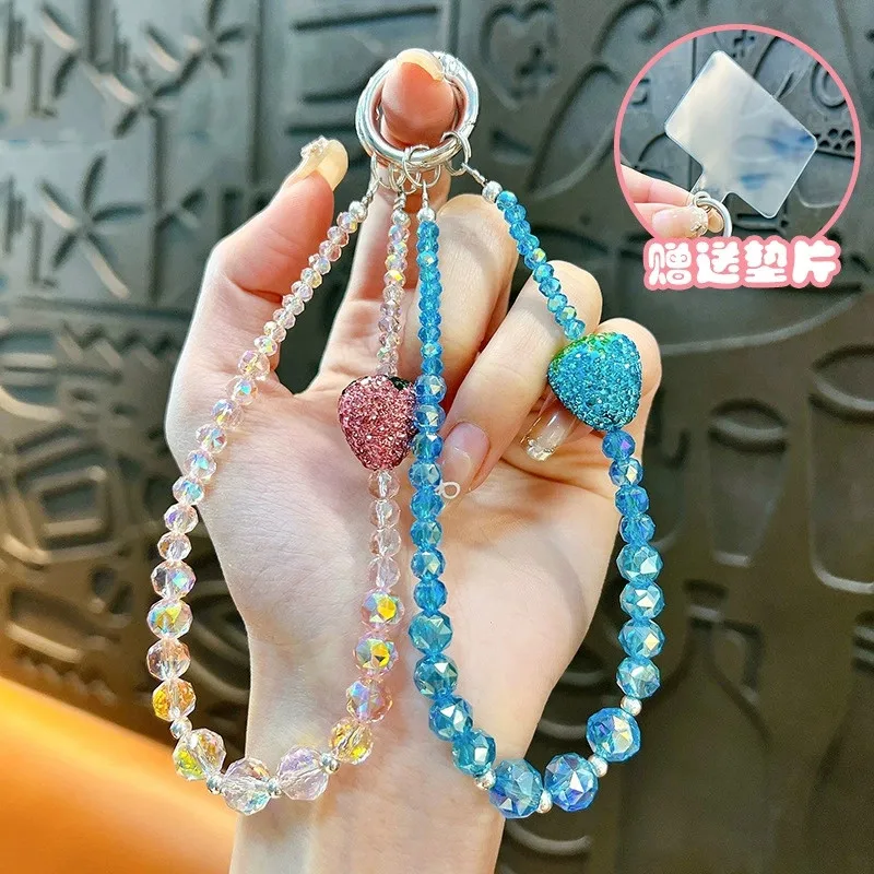 Luxury Bling Strawberry Bow Crystal Pendant Phone Chain For iPhone Jewelry Strap Gift Girl Hanging Decor Keyring Cord Rope