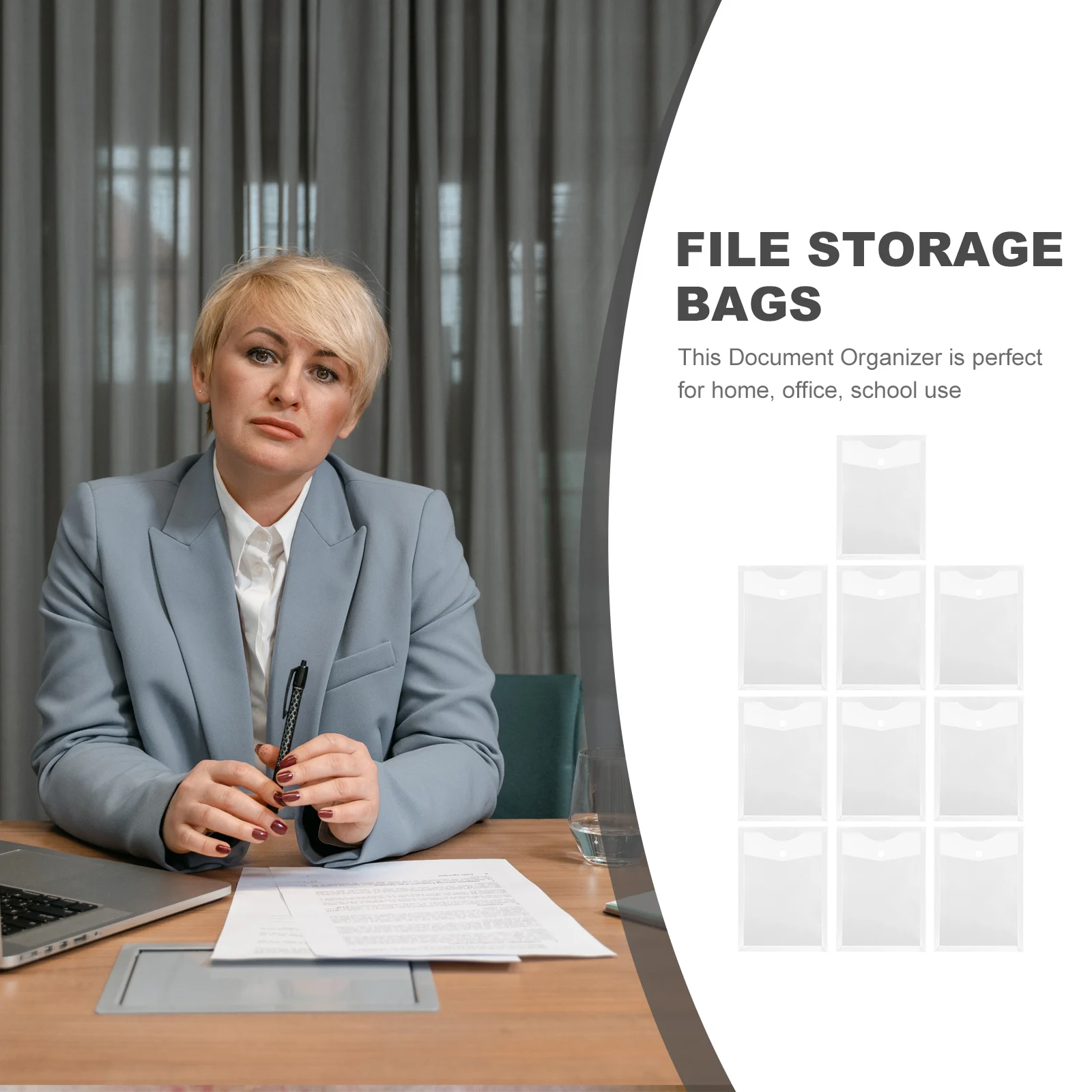 

10pcs Snap Button File Pockets Plastic Document Holders Transparent Reusable File Envelopes Portable Office Storage Bags Clear