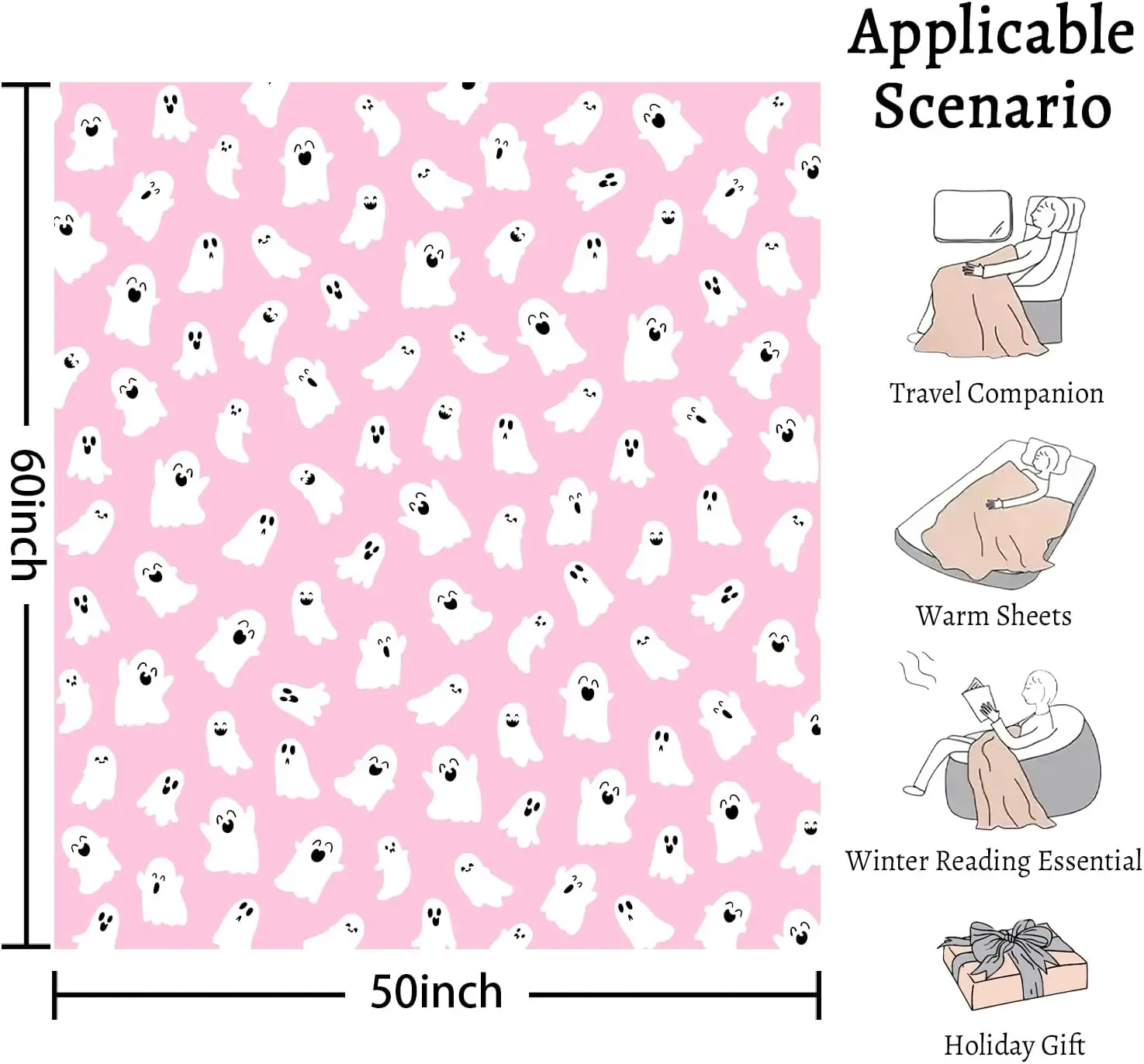 Halloween Blanket Cute Pink Ghost Throw Blankets Gift for Women Men 50