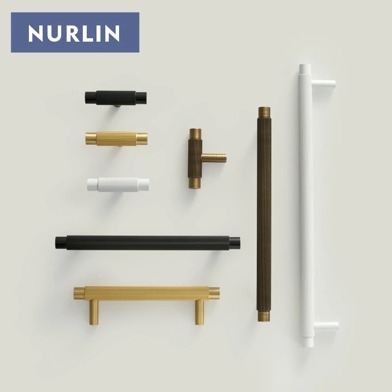 Nurlin Solid Brass Linear Kitchen Handle Drawer Tbar Cabinet Door Pull White Matte Gold Bronze Available Many Size Opation