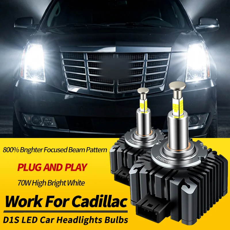 2PCS D1S 70W LED Headlights Bulbs Turbo Lights Canbus For Cadillac Escalade 2007-2013 DTS 2006-2011 ATS CTS 2019 Car Accessories