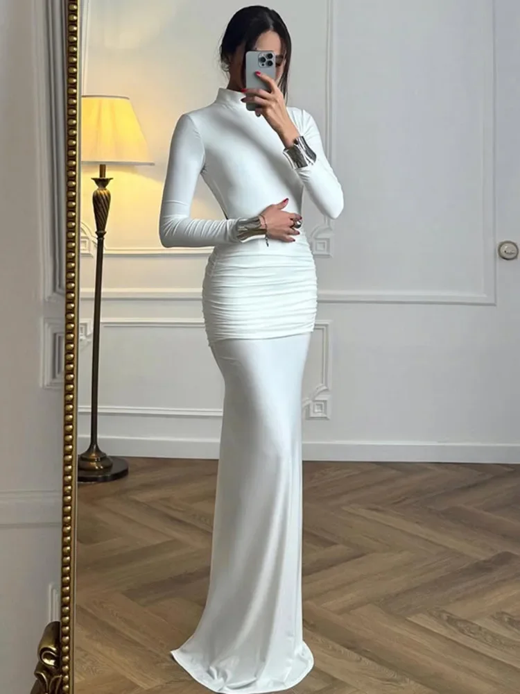 

Long Sleeve Backless Sexy Maxi Dress Women Gown Autumn Fashion Ruched Bodycon Club Party Long Dresses Female Elegant