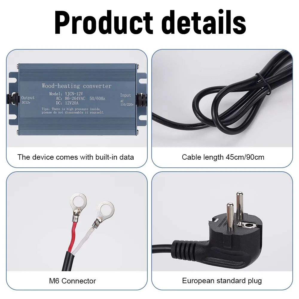 Uniwersalny konwerter mocy o wysokiej mocy zgodny ze standardami europejskimi, z kablem zasilającym, odpowiedni do akcesoriów do nagrzewnic samochodowych 12V 2KW 5KW