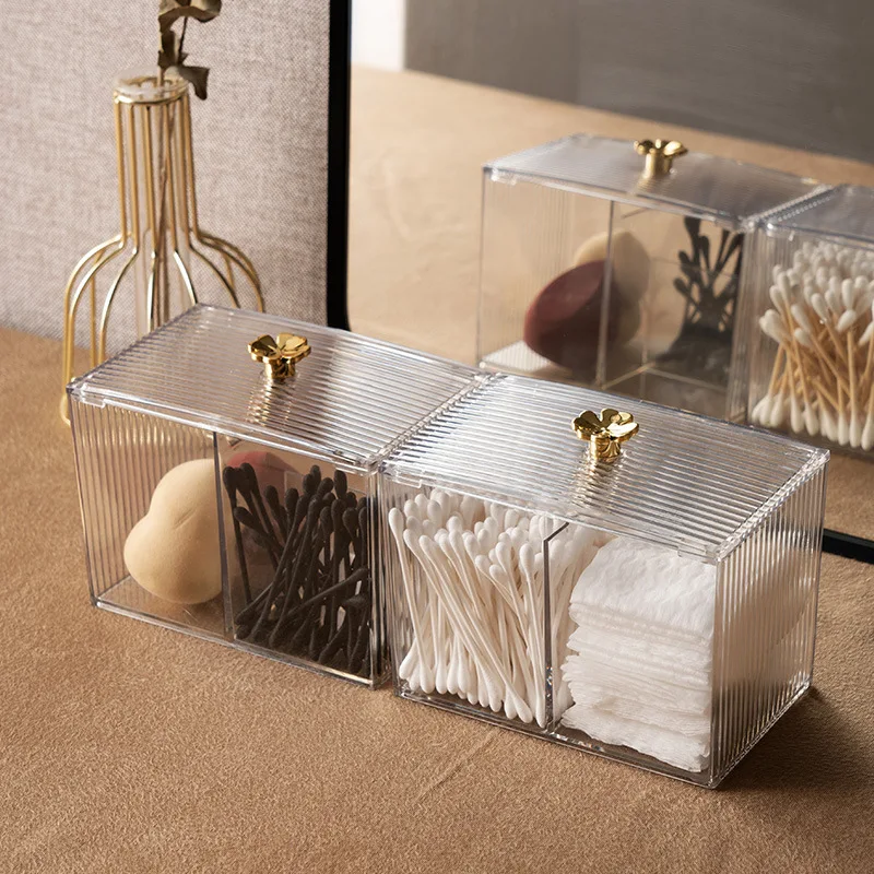 Acrylic Makeup Organizer Cotton Pad Storage Box For Cotton Swabs Rod Lipstick Jewelry Organizer with Lid Square Repacking Boxes