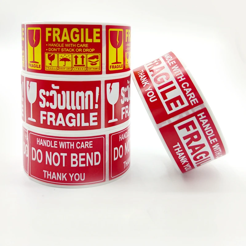 1 Roll Fragile English Warning Label Sticker，Copper Plate Adhesive Anti-Tamper Fragile Item Warning Stickers