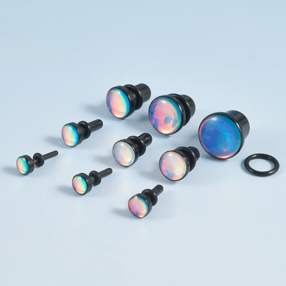 1PC Stainless Steel Flash Film Glitter Gem Ear Taper Ear Plugs Polarized Ear Expander Gauge Piercing Body Jewelry