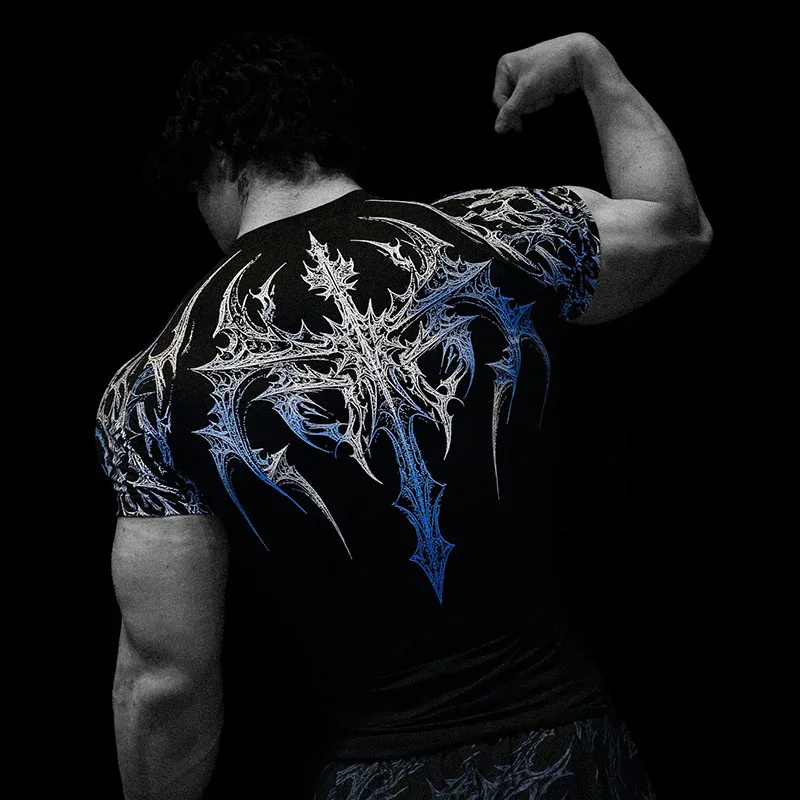 تي شيرت رياضي خريفي للشباب بأكمام قصيرة وتجفيف سريع وطباعة جرافيك مثالية للياقة البدنية والجري واليوجا وصالة الألعاب الرياضية