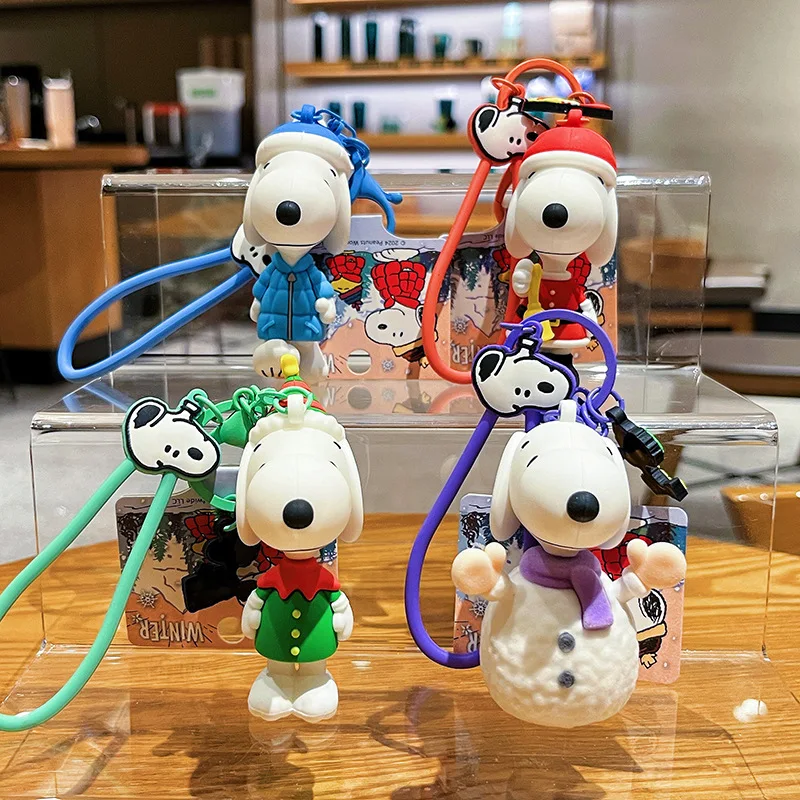 

Snoopy Cartoon Christmas Gift Cute Keychain Toy Anime Action Figure Q Figurals Schoolbag Key Decoration Model Kid Birthday Gifts