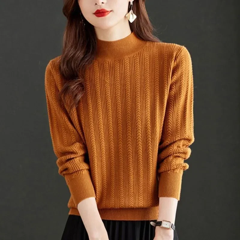

Half-High Bollar Knitted Sweater Pullover Women Autumn Winter New Fashion Long Sleeves Loose Knitwear Jumper Ladies Tops W1089