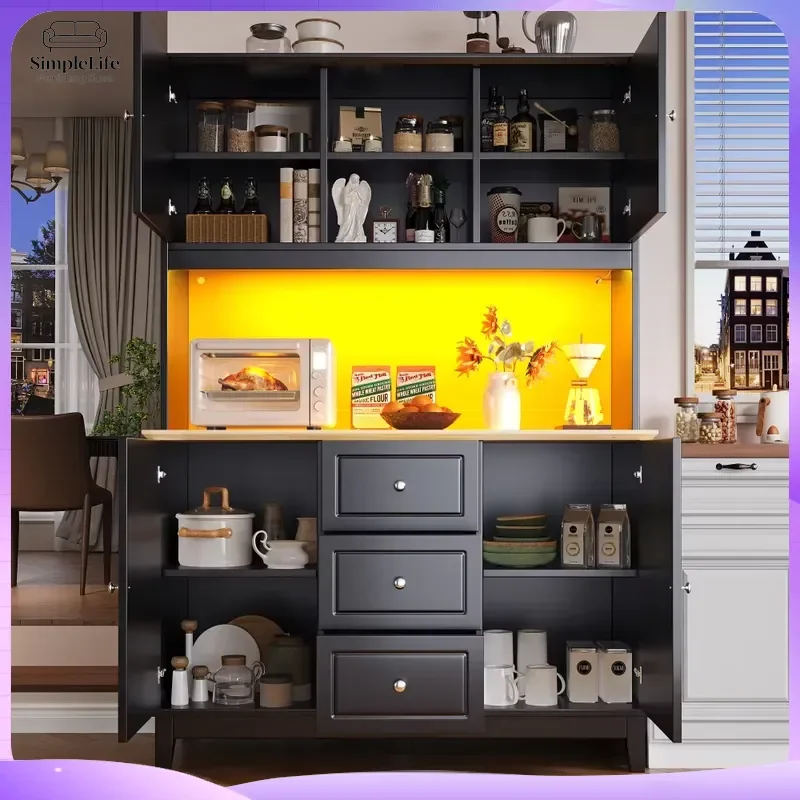 Modern Living Room Cabinet with LED Lighting App Control 4 Doors 3 Drawers Music Light Function Tilt Protection Storage
