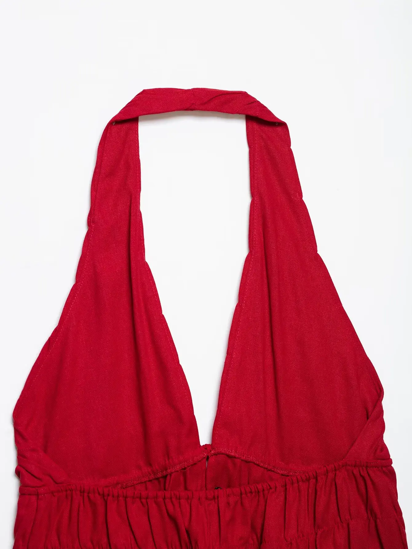 HH Elegantes Damen-Set in Rot, 2-teilig, mit Neckholder-Crop-Top und Stufenrock, Sommer-Outfit für Hochzeitsgäste und Urlaub – Detail 12
