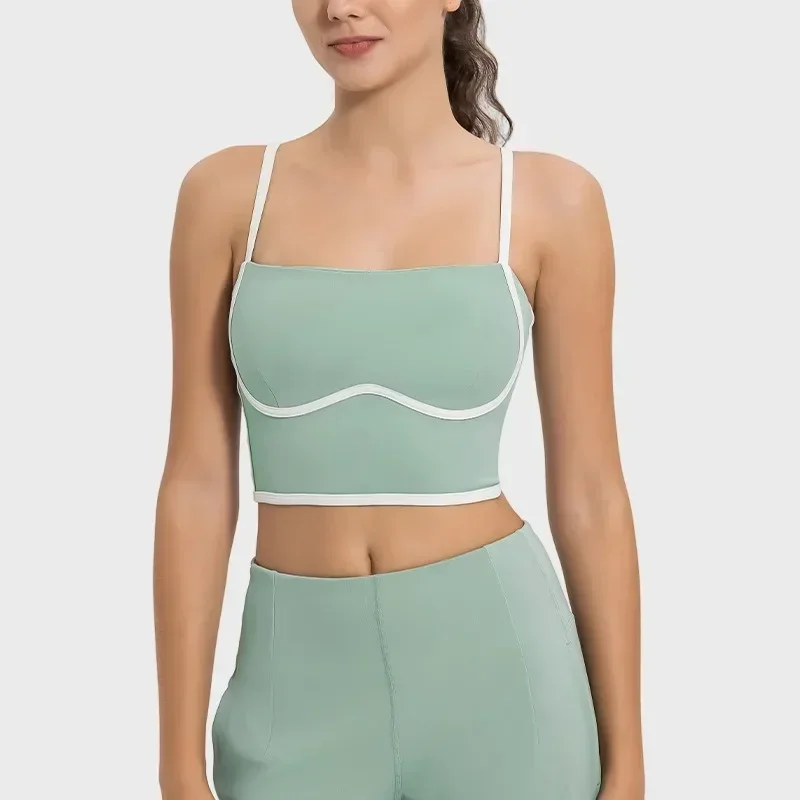 

AL New Color Block Quick Dry Women's Sports Vest Fitness Shockproof Fixed Cup Summer High Elasticity Yoga Suit Top Sleeveless