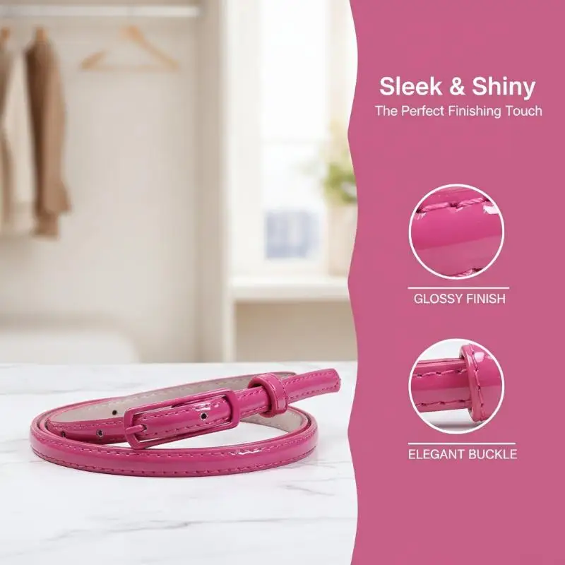 Thin Waistband Women Belt For Dress Sweater Jean Fashion Candy Colors Simplicity Solid Color PU Patent Leather Female Belt
