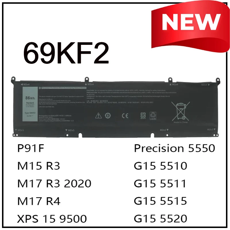 

Новая сменная литий-ионная батарея 69KF2 для ноутбуков Dell M17 R3, XPS 15 9500, G7 7500, Precision 5550, P100F, P45E, P91F, P87F00, M15 R3, G15