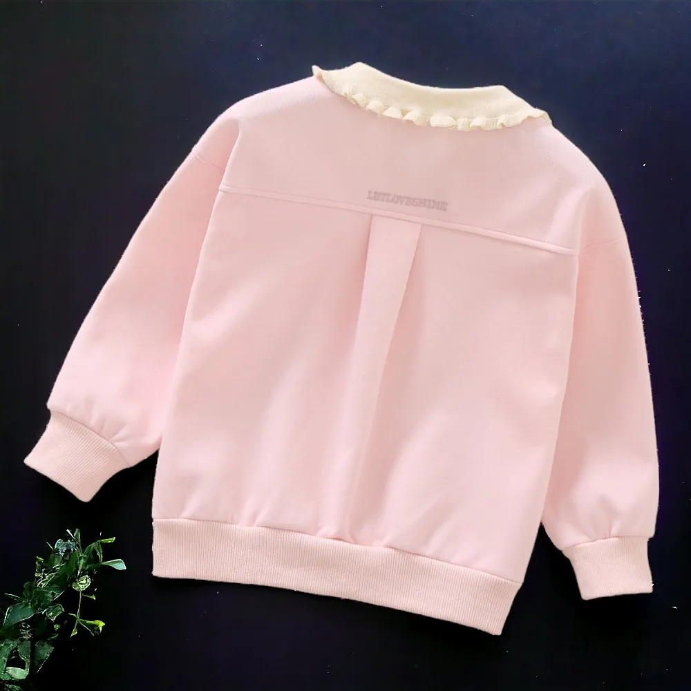 Cute Baby Girl Pink Sweatshirts for Kids Shirts School Outfits Teenagers Tops Long Sleeve Children Clothes 5 6 7 8 9 10 12 Years