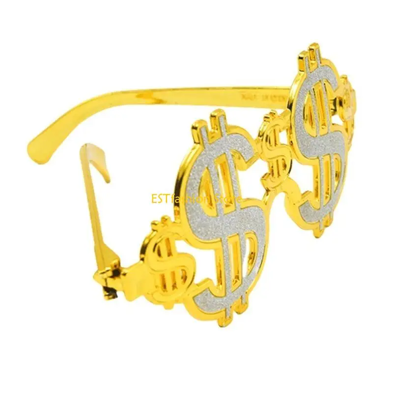 Y5GC Novelty Dollar Shaped Sunglasses Halloween Gold Dollar Glasses for Adult Birthday Halloween Party Photography Props
