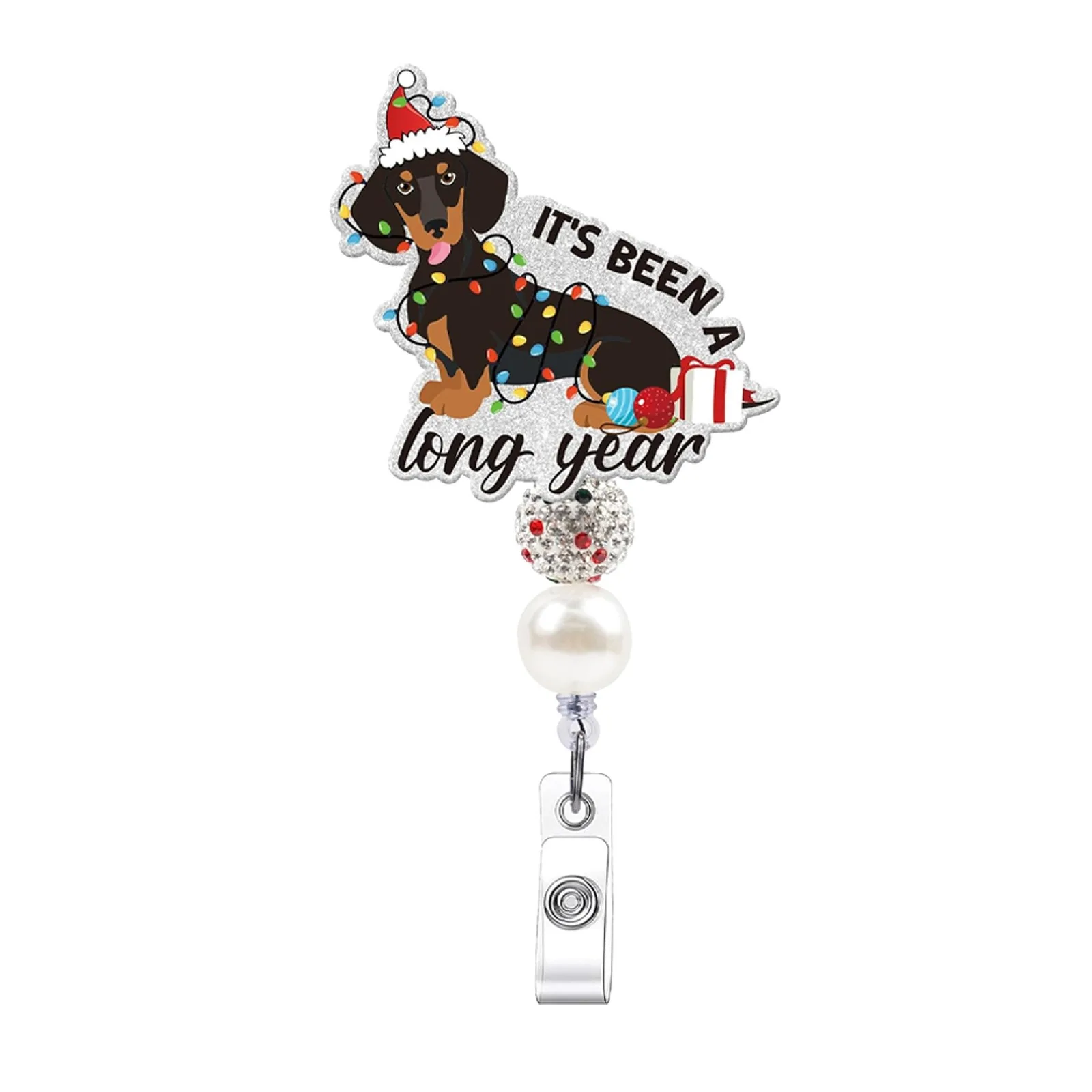 Acrylic Badge Holder High Quality Nurse Doctor Id Clip Christmas Bead Badge Clip Extendable Rotatable Crocodile Clip For Nurses