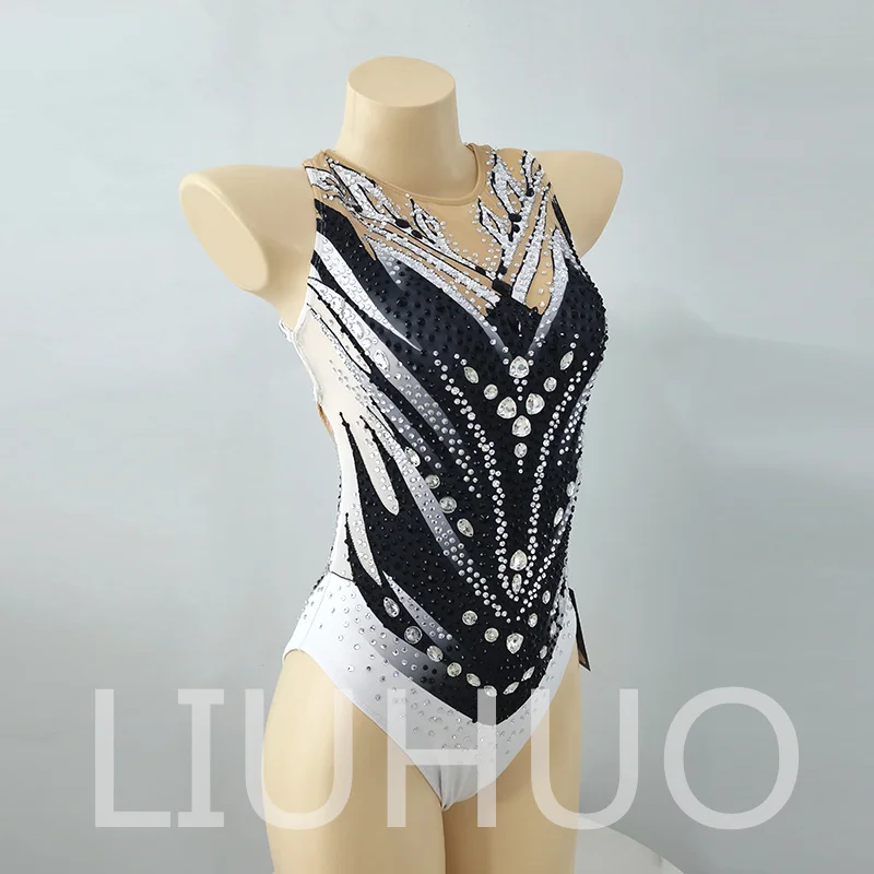 Synchronized Swimming Suit With Rhinestones Swimsuit Girls Competition Dress