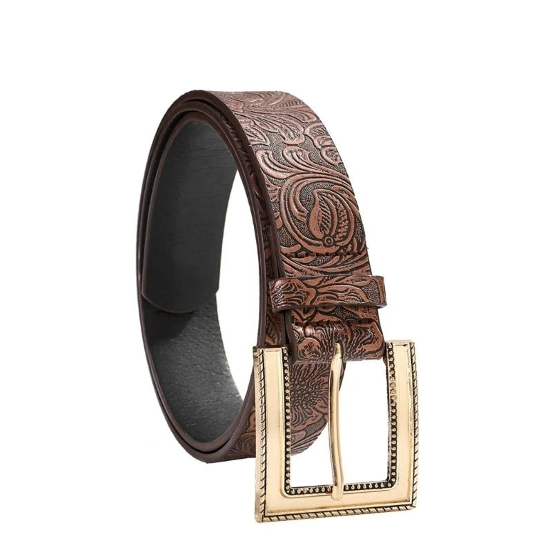 Ethnic Embossed Flower Pin Buckle Waistband Aesthetic Western Belt for Pants Women Men Vintage Belt Waist Accessories Y166