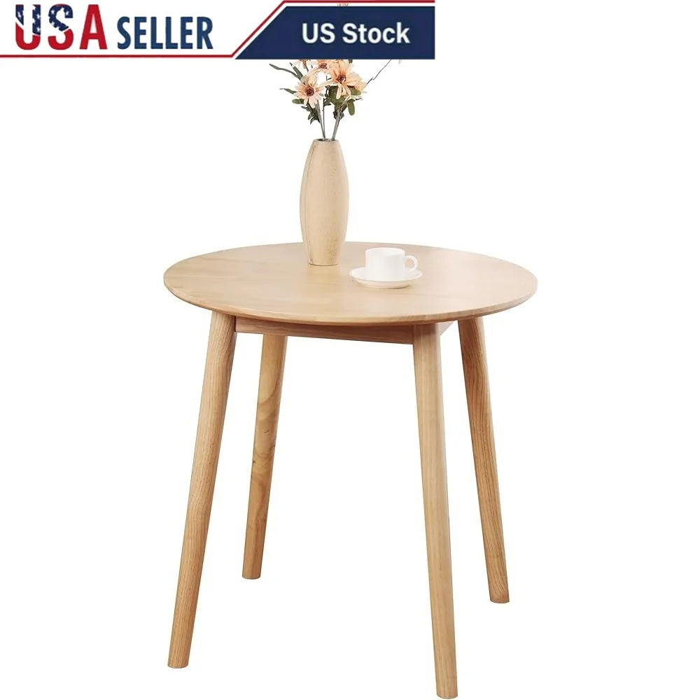 

Small Round Dining Table Solid Wood Kitchen Table Space Saving Rustic Mid Century Modern 2-4 Person Easy Assembly Multipurpose