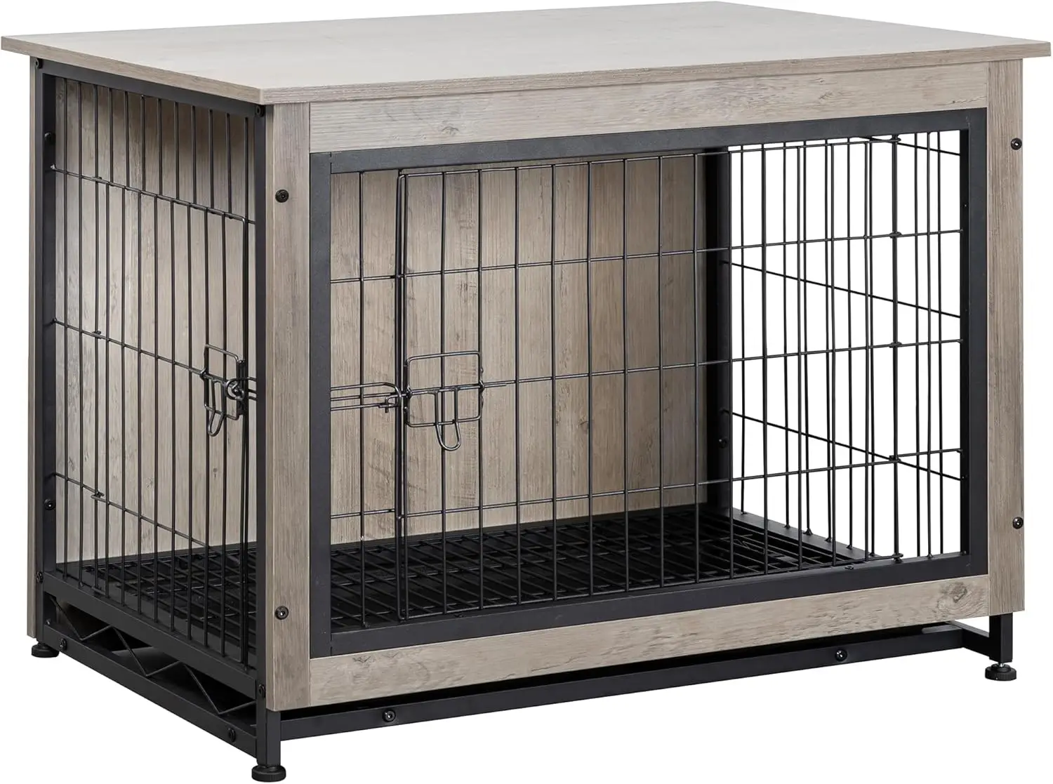 Wooden Dog Crate Furniture for Large Dog, L Double-Door Kennel Indoor with Removable Tray,