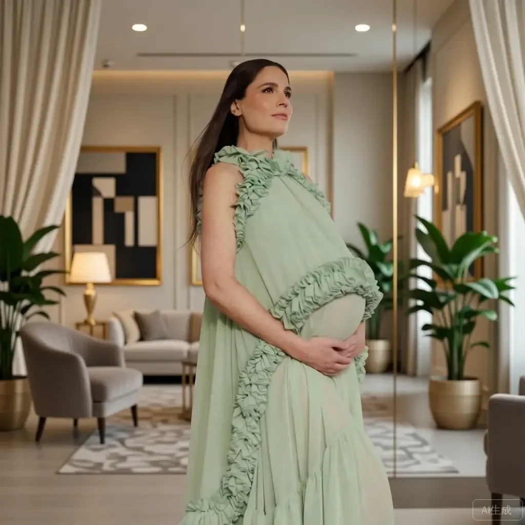 

Gentle Maternity Dress Mint Green Halter Neck Tiered Ruffle Chiffon Long Dress for Pregnancy Summer Beach Wedding Guest Pretty