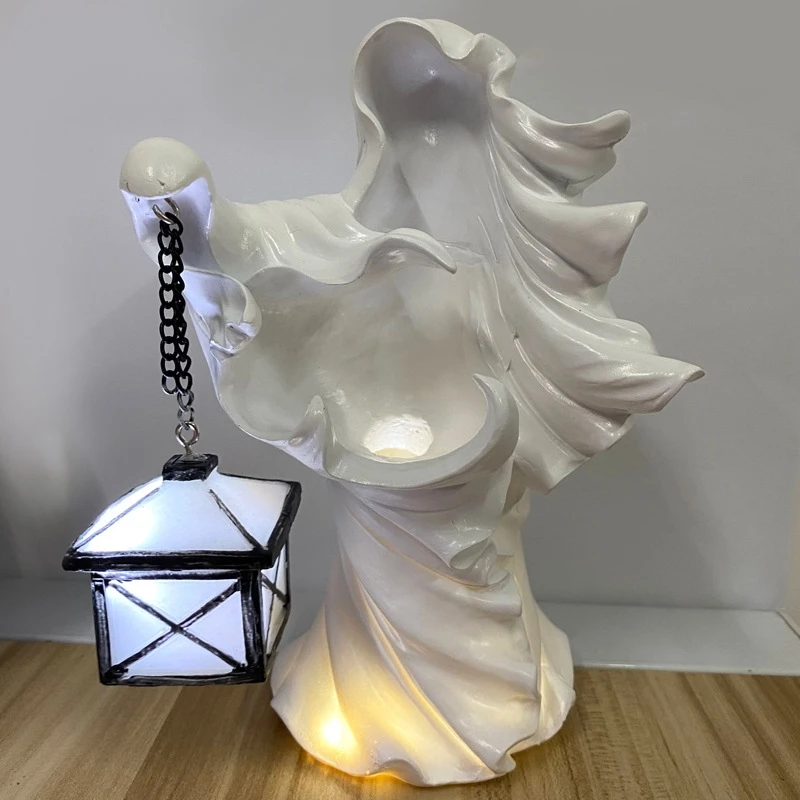 White Robe Wizard Resin Figure Painted Gothic Hell Emissary Statue For Garden Table Centerpiece Desk Decor For Halloween Gift