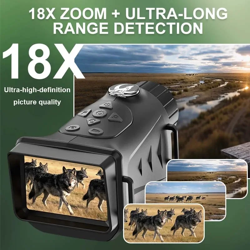 18X Night Vision Monocular 4K Video 66MP Photo 850nm Dual-Core IR 900m Range 2.8'' LCD Screen 3000mAh USB-C Hunting Scope