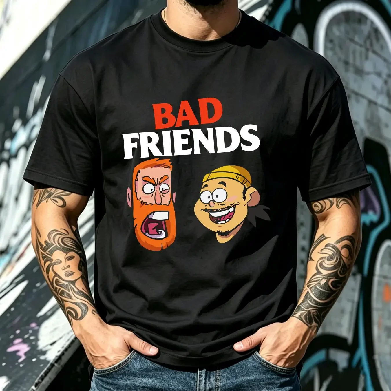 washed T Shirt NWT Bad Friends Funny Two Man Angry Comedy long or short sleeves vintage Washed Stretched streetwear graphic