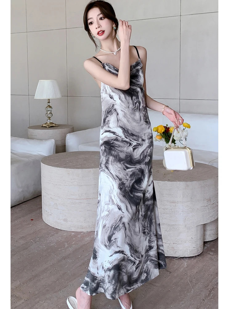 2025 nova impressão chique sem costas sexy estilingue vestido longo feminino elegante arco bandage vestido de verão coreano bodycon festival vestido de noite