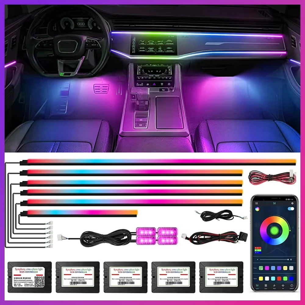 

New LED Car Mood Strip Over 64 Hues Multicolor Lighting Mobile App Adjustable Various Modes Discreet Acrylic Bar Mood lighting