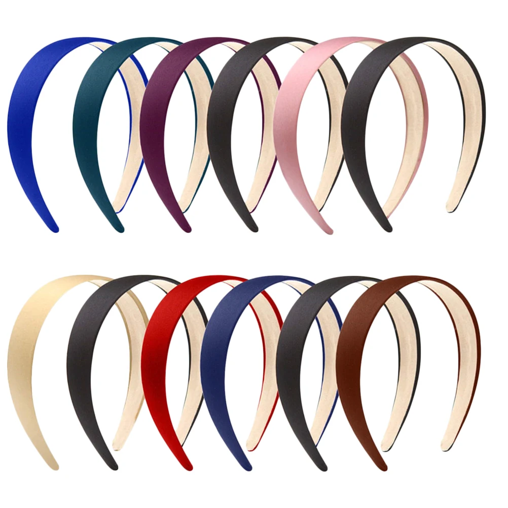 

12 Pcs Wide Hairband Accessories Comfortable Anti Slip for Women Hoop Headwrap Hair Hoops Daily Occasions Stylish Retro Satin