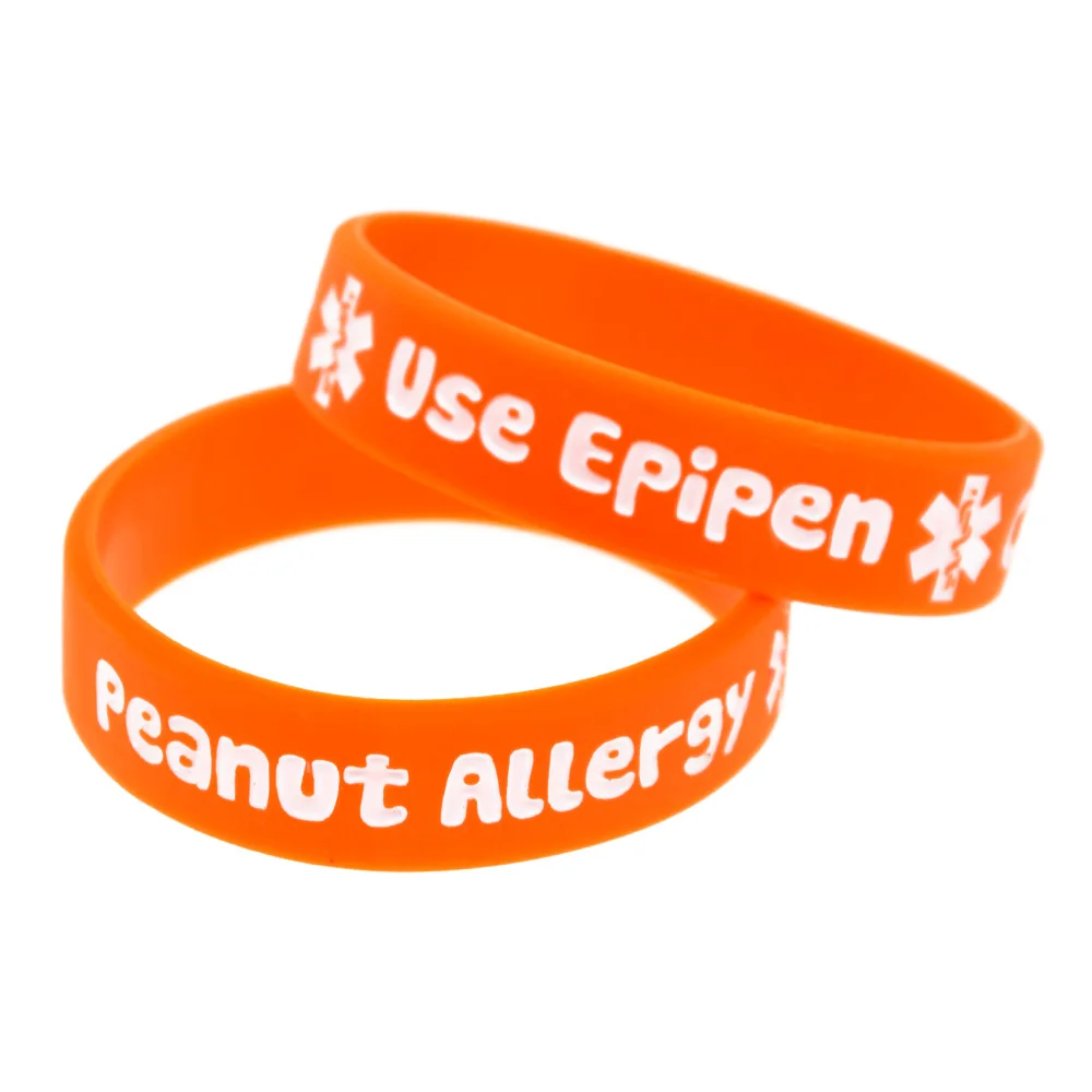 50 Stück Silikonarmbänder mit der Aufschrift „Erdnussallergie, rufen Sie 911“, inspirierende Armbänder aus Gummi für den Einsatz im Freien oder in der Schule. – Detail 5