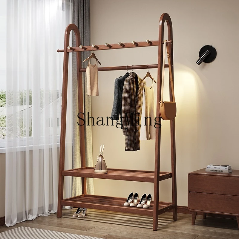 

SM floor hanger household bedroom simple ash wood clothes rack large capacity coat rack