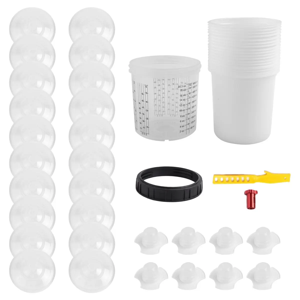 ABNH Paint Sprayer Mixing GunCup Liners and Lid System for Automotive PaintGun, 20 Pack Paint Cups 20 Ounce (600ml) Kit