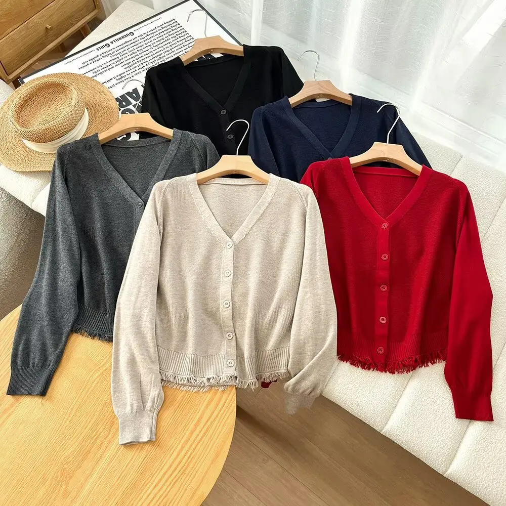 

Faionable V-Ne Knitted Open Cardigan Women's Color Sweater Jaet Autumn New Sle Matching Casual Commute Warmth