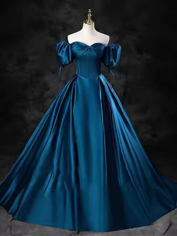 New peacock blue long off shoulder lady girl women performance prom dress party evening gown