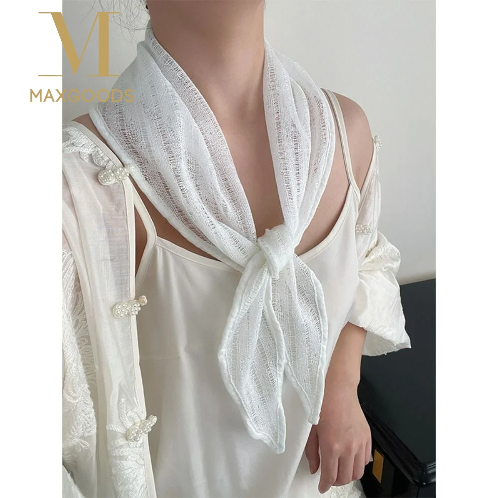 

Модный ажурный треугольный шарф с разноцветной окантовкой, однотонный универсальный женский шейный платок