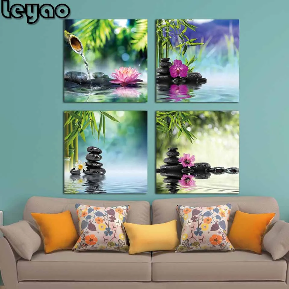 

4 Piece Spa Zen Stones diamond painting embroidery Wall Art Pictures Modular Pictures for Living Room Bedroom Home Decorative