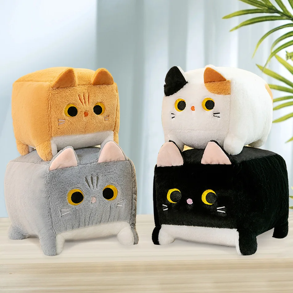 

Square Cat Pillow Plush Toy Kitten Animal Plush Fluffy Cushion Soft Doll Cartoon Kawaii Black Cat Decoration Pillow Relaxing Kid