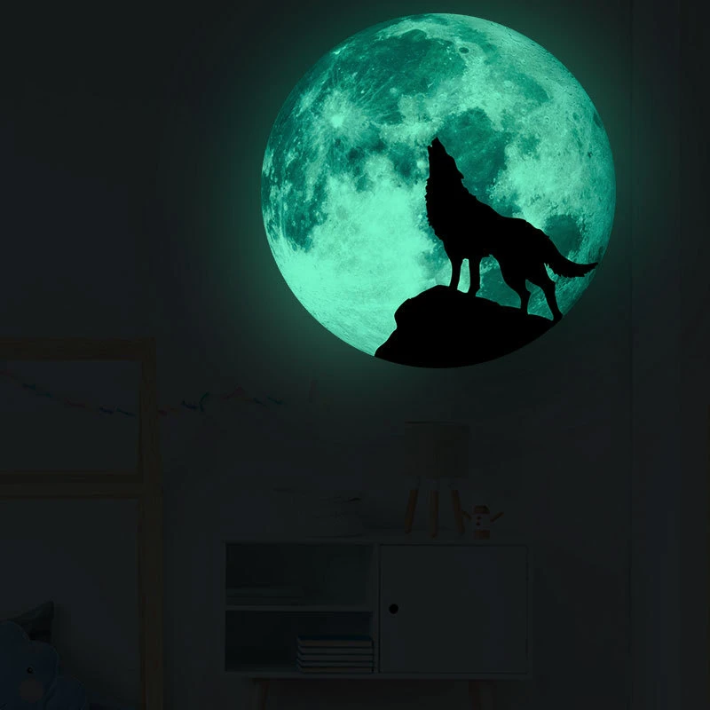 Luminous Full Moon Stickers Lone Wolf Howling Vinyl Wall Decals Glow in the Dark for Home Decoration Aesthetic Rooms Porch