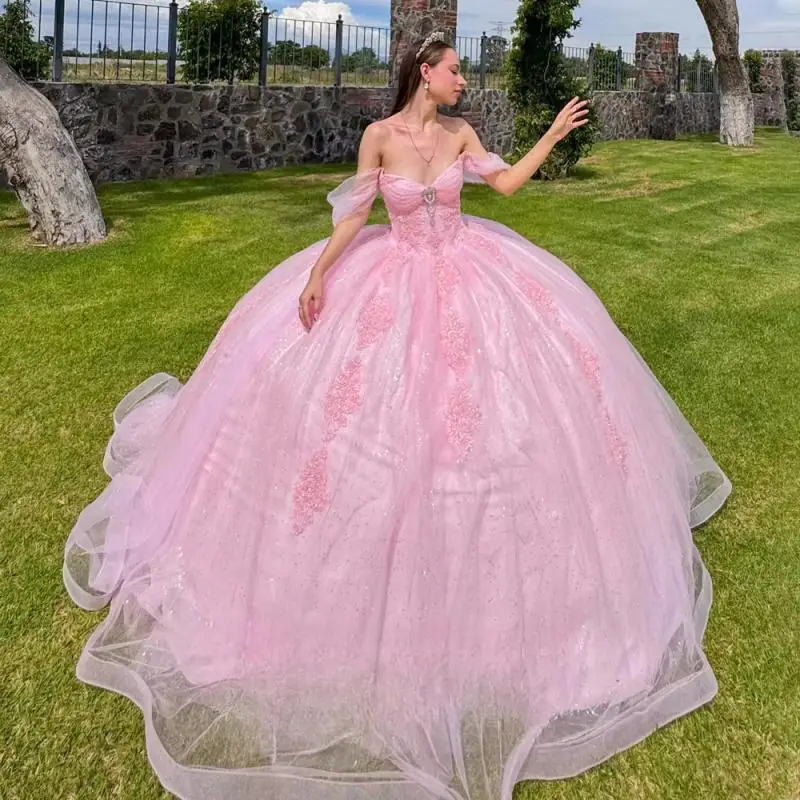 

Customized Classic Ball Gown Quinceanera Dress Prom Gown for Girl Off the Shoulder Applique Sparkly Vestidos De 15 Anos
