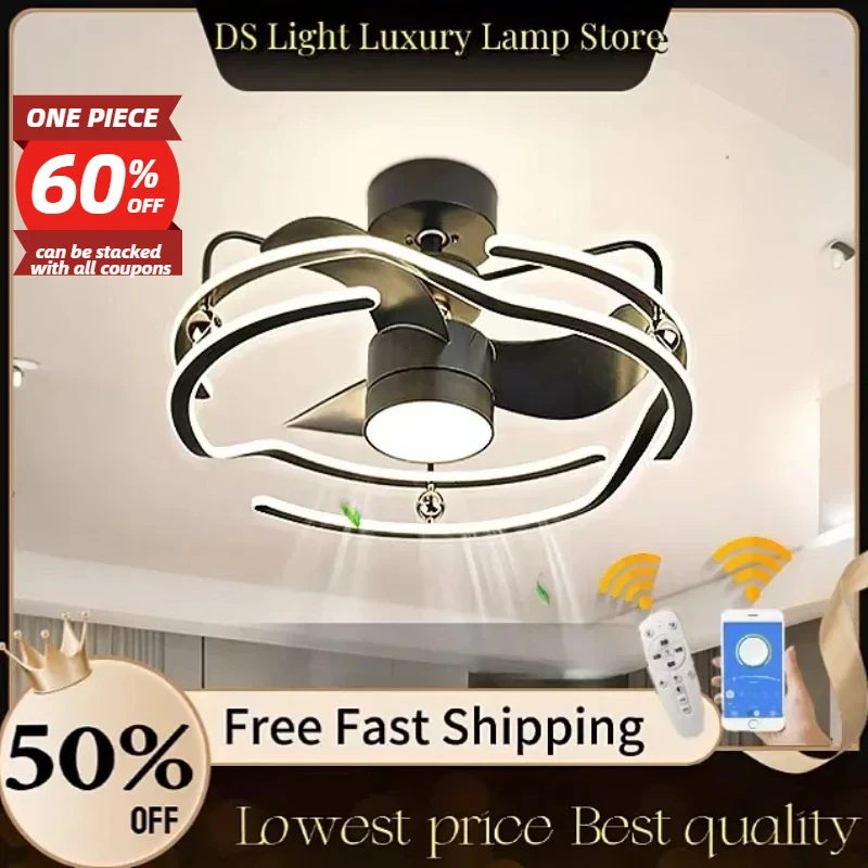 2024 New Fan Lamp Living Dining Room Lights Modern Simple Home Bedroom Integrated 360 Shaking Head Ceiling Fan Lamp