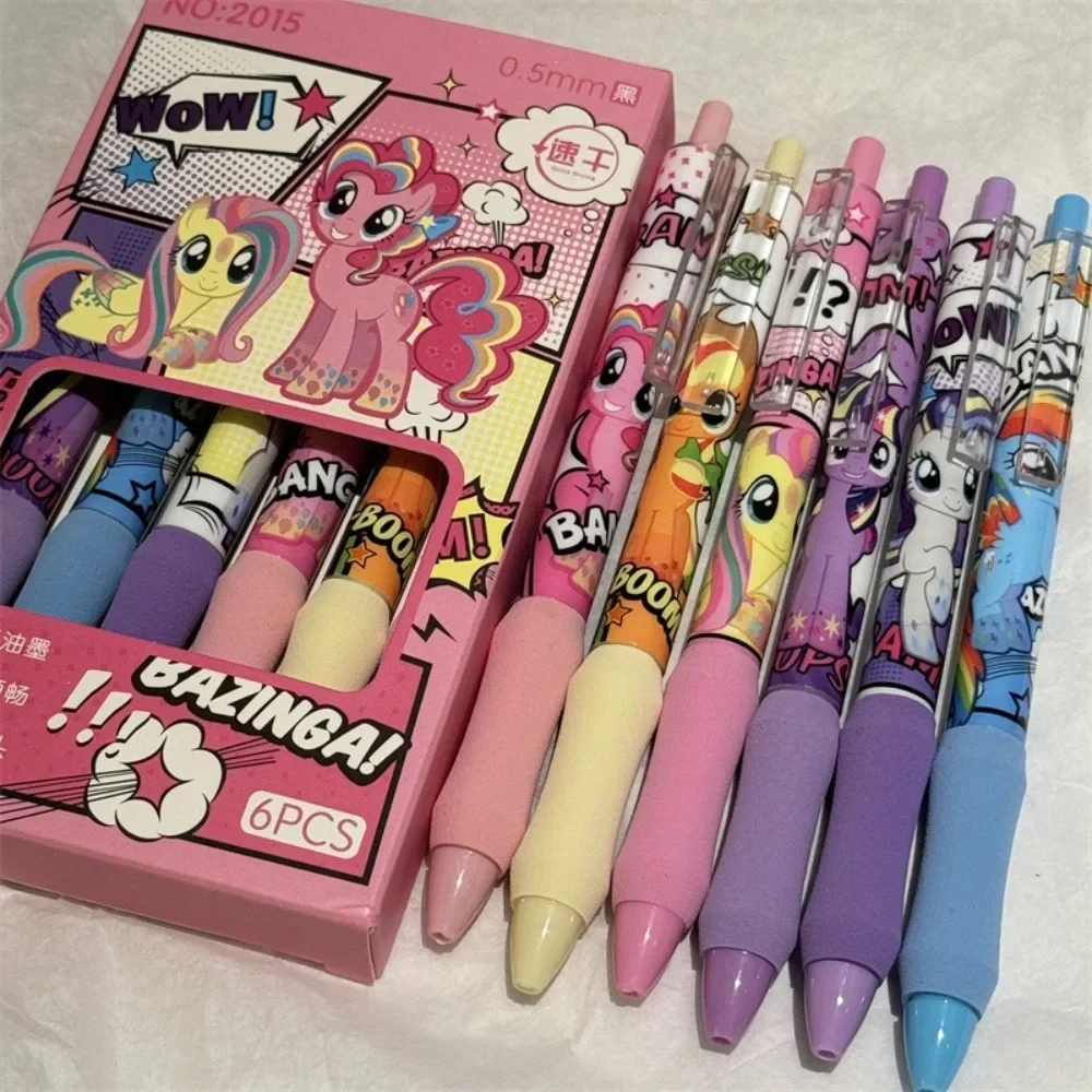 6pcs Kawaii Anime Peripheral My Little Pony Cartoon Black ST Quick-dry Gel Pen Diary Marker Pen Pupil Stationery Festivals Gift