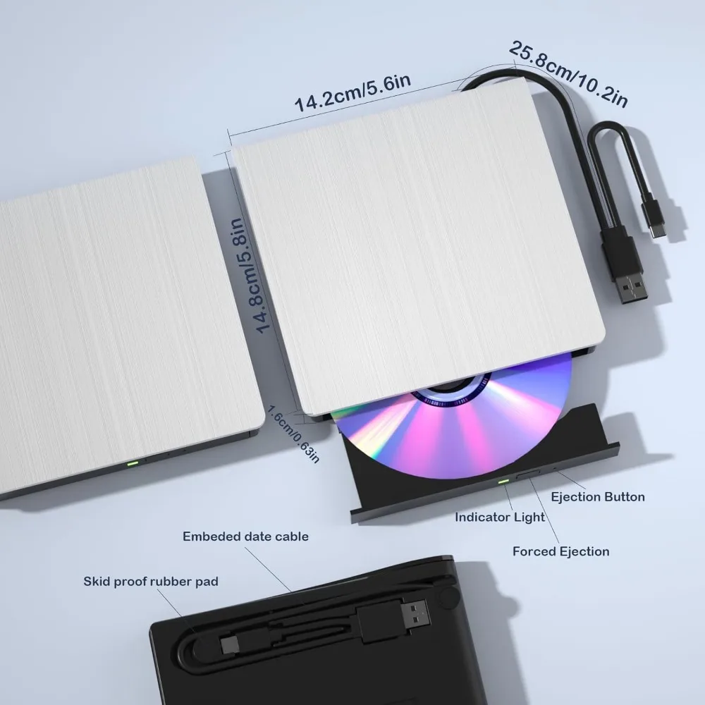 Unidade de dvd externa usb 3.0 usb c cd queimador cd/dvd +/-rw drives ópticos fino portátil dvd cd rom leitor e gravador para computador portátil
