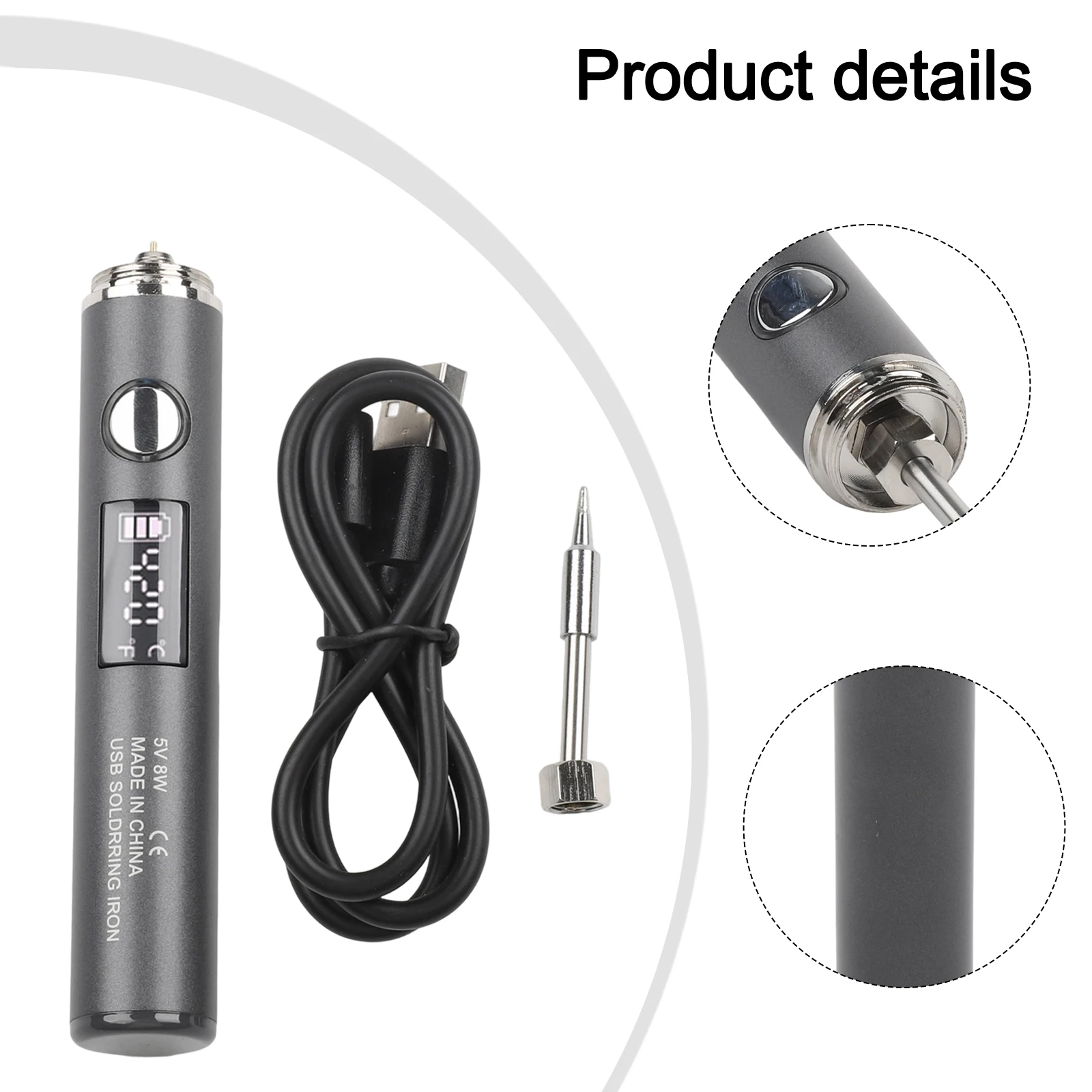 Digital Display Soldering Iron Kit Adjustable Temperature Quick Heat-Up USB Powered With LCD Screen Portable Cordless