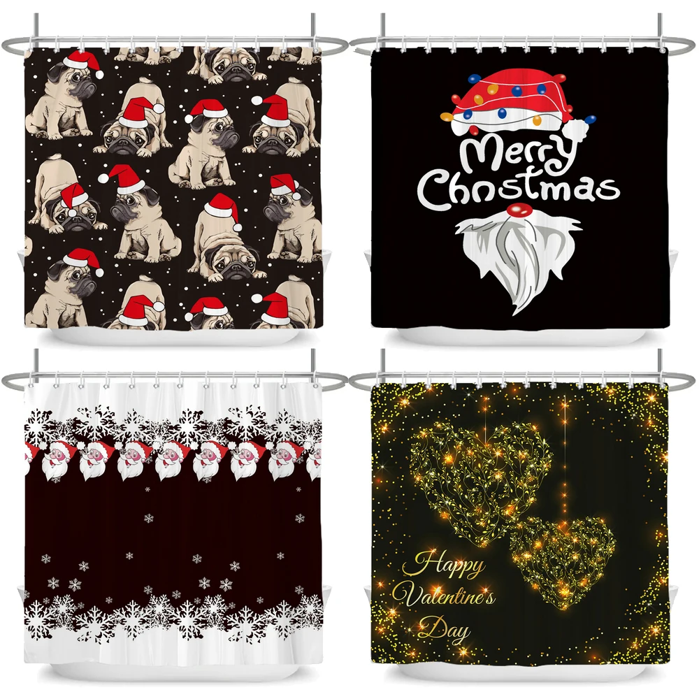 

Christmas Shower Curtain Printed Polyester Fabric Cartoon Santa Claus Fabric Bathroom Curtain Holiday Decoration Bath Curtains