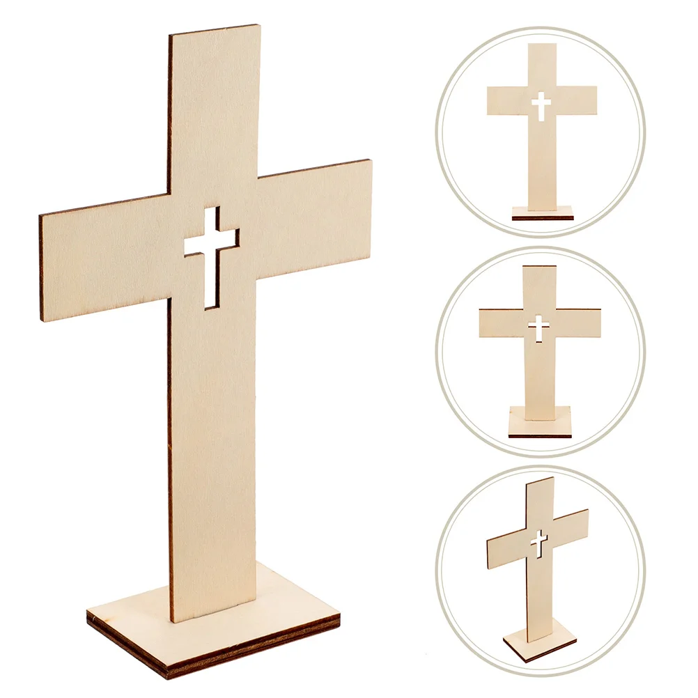 

20 Pcs Cross Ornament Shaped Adornment Desk Household Tabletop Wood Decor Wooden Desktop