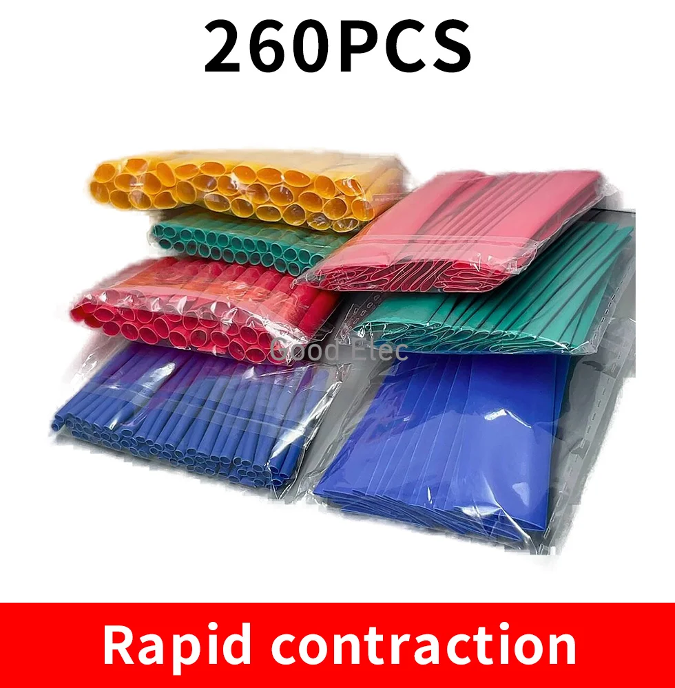 260Pcs/Bag 2:1 Heat Shrinkable Tube Bag Heat Shrinkable Tube Color Halogen-Free Flame Retardant PE Insulation Sleeve