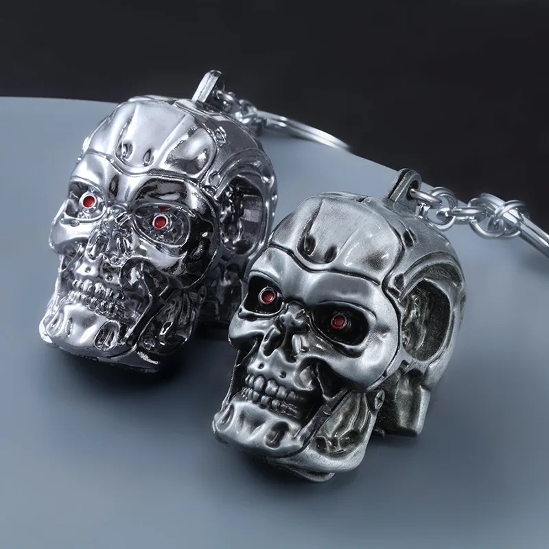 Terminator llavero con cabeza de calavera para hombres y mujeres, llavero con colgante de esqueleto humano, joyería Elektroniczny morderca, accesorios para llaveros de coche